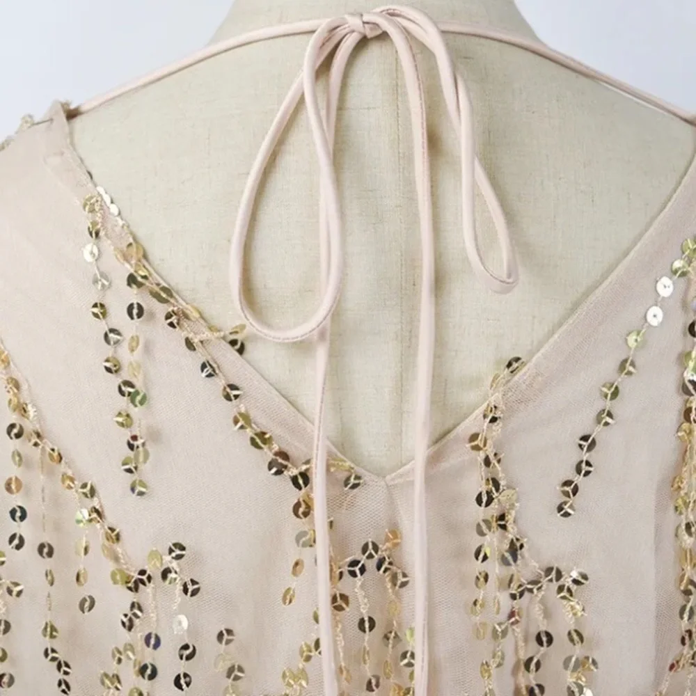 Women’s midi sequin evening gown dress size Medium cream gold sparkle